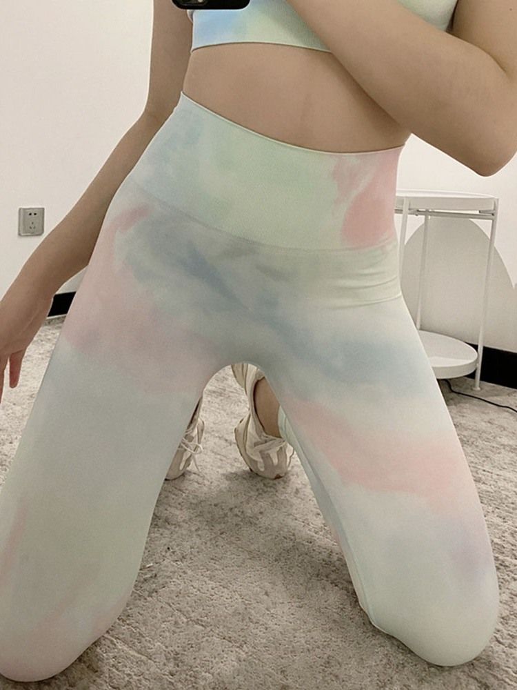 Damen Color Block Atmungsaktive Feder Knöchellänge Sport Laufen Yogahose Hohe Taille Tiktok Leggings