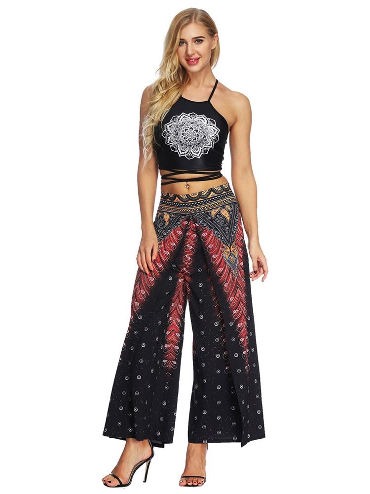 Damen-farbblock-print Atmungsaktive Hose Mit Hohem Bund Und Weitem Bein