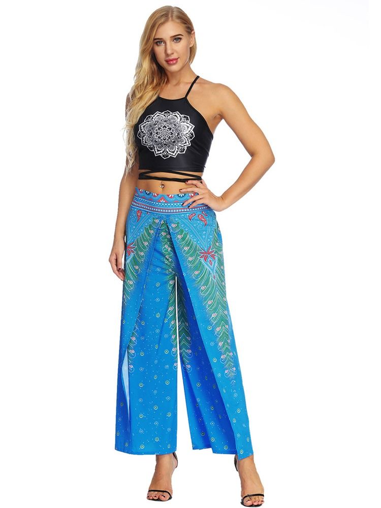 Damen-farbblock-print Atmungsaktive Hose Mit Hohem Bund Und Weitem Bein