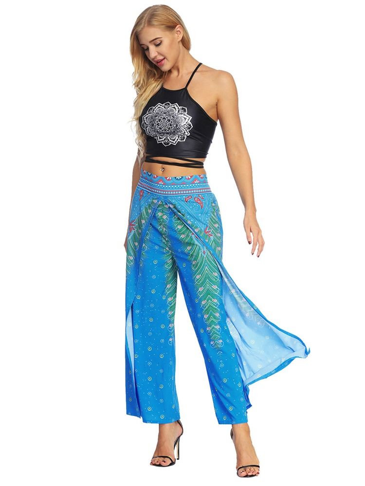 Damen-farbblock-print Atmungsaktive Hose Mit Hohem Bund Und Weitem Bein