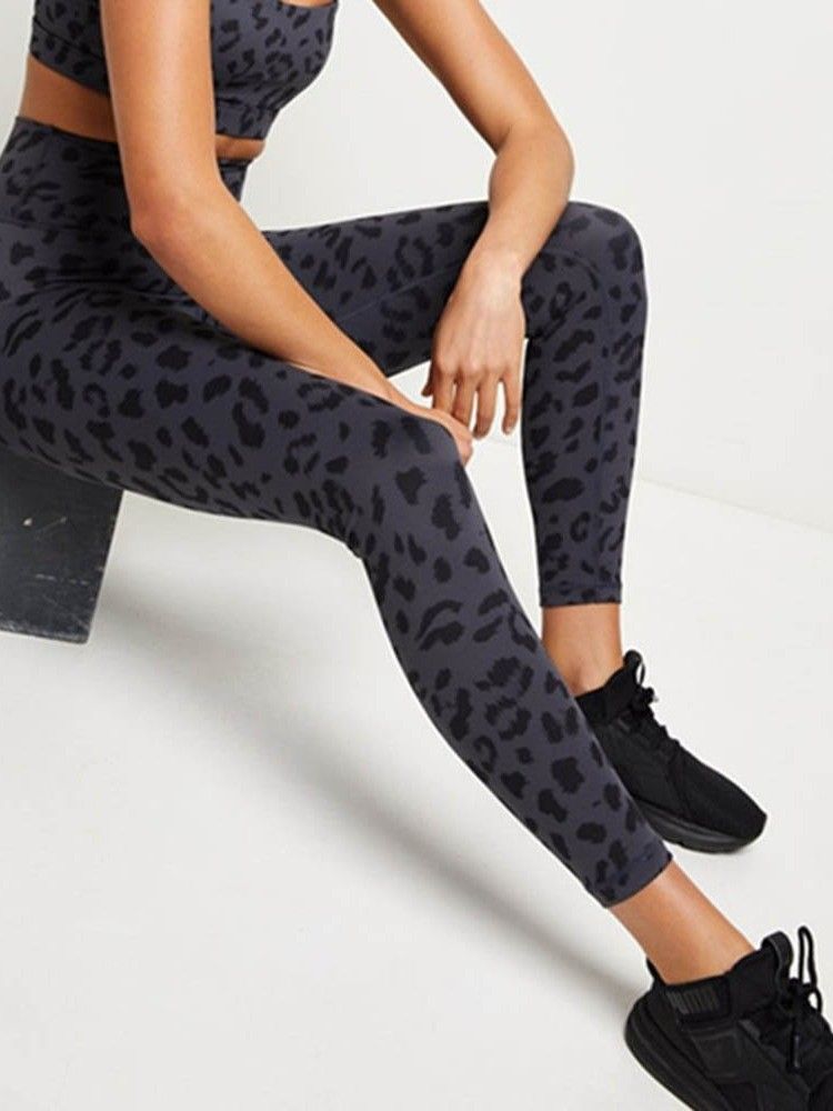 Damen Leopard Baumwollmischungen Schnell Trocknende Sommer Tennishose Yogahose Tiktok Leggings Mit Hoher Taille