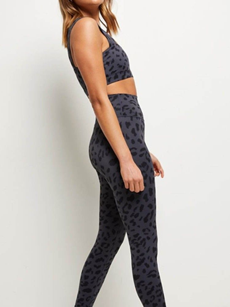 Damen Leopard Baumwollmischungen Schnell Trocknende Sommer Tennishose Yogahose Tiktok Leggings Mit Hoher Taille