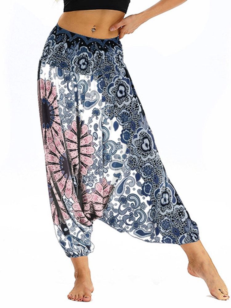 Damen Yoga Haremshose Aus Polyester Mit Boho-print