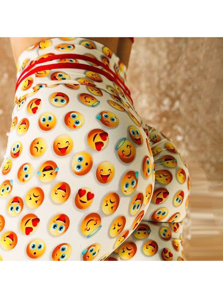 Emoticon Print Quick Dry Damen Leggings Yogahose Tiktok Leggings Mit Hoher Taille