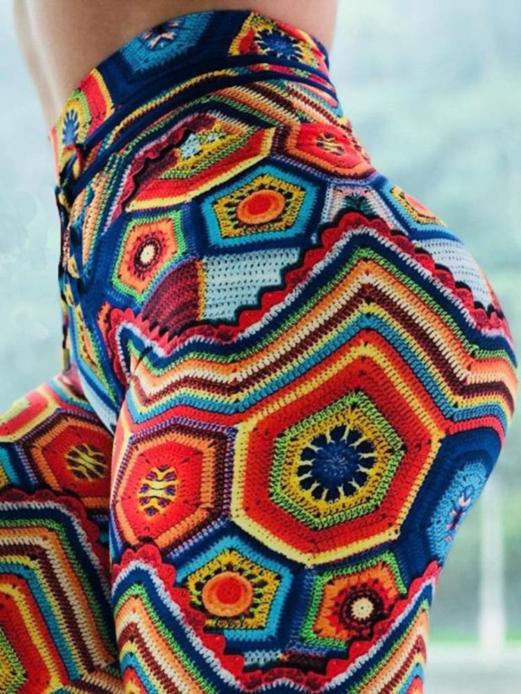 Geometrische Anti-schweiß-polyester-print Für Damen Laufende Yogahose In Voller Länge Tiktok-leggings Mit Hoher Taille