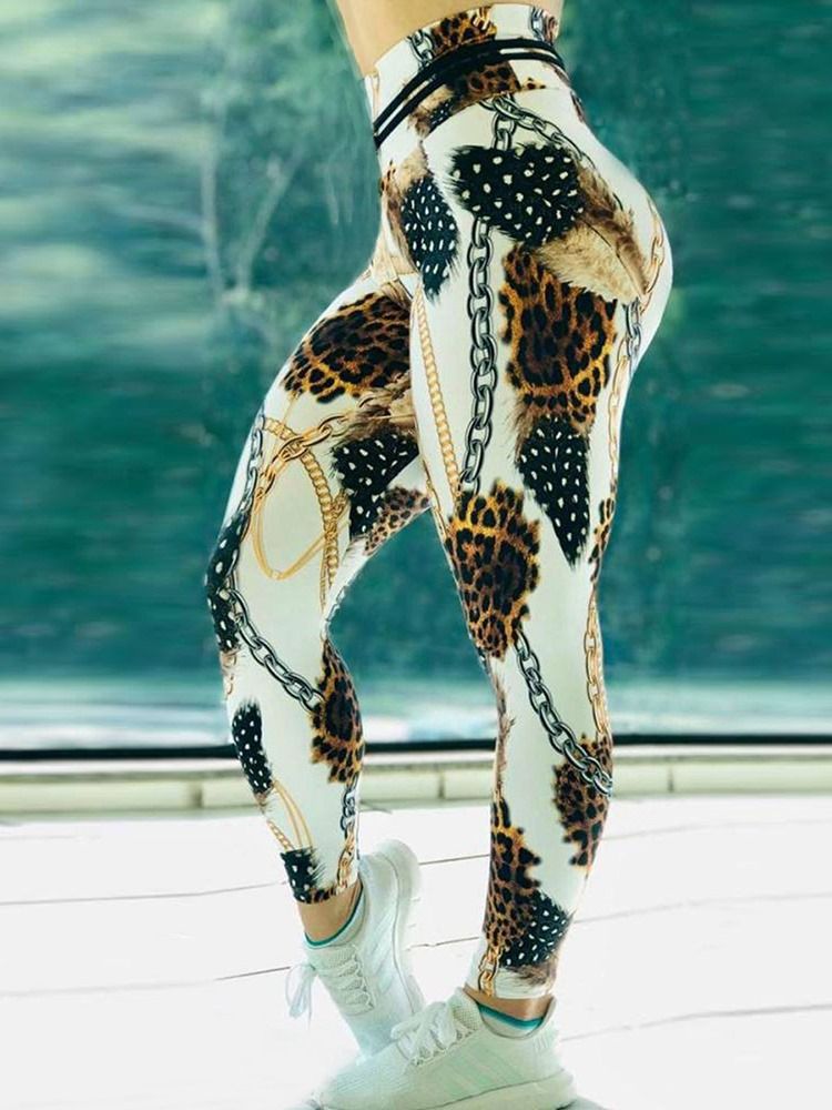 Kette Leopard Print Color Block Hohe Taille Damen Leggings Yogahose Hohe Taille Tiktok Leggings