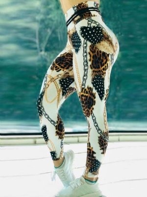 Kette Leopard Print Color Block Hohe Taille Damen Leggings Yogahose Hohe Taille Tiktok Leggings