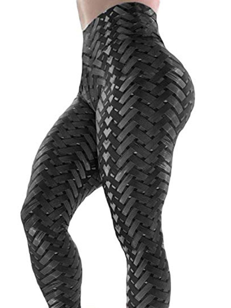 Solid Weave Print Damen Yogahose Tiktok Leggings Mit Hoher Taille