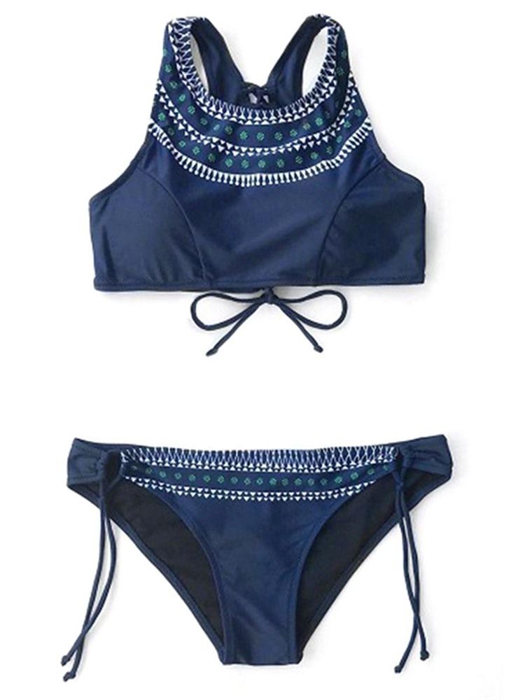 Damen-bikini-badeanzüge Mit Blumenmuster 2-teilig Blau