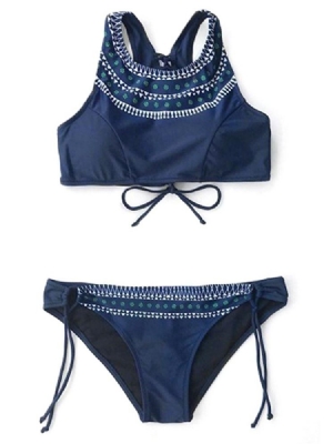 Damen-bikini-badeanzüge Mit Blumenmuster 2-teilig Blau