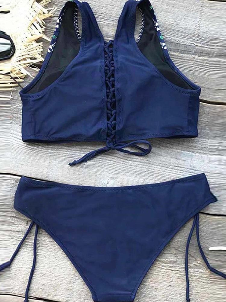 Damen-bikini-badeanzüge Mit Blumenmuster 2-teilig Blau