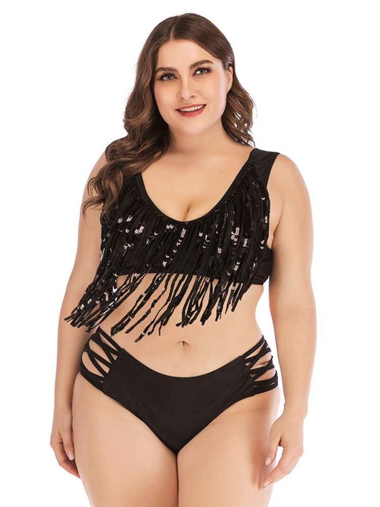 Damen-bikini-set Mit Asymmetrischen Quasten-hohlkörpern