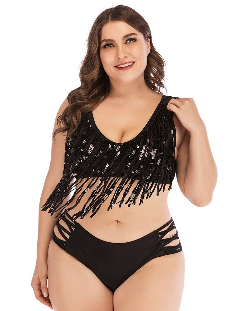 Damen-bikini-set Mit Asymmetrischen Quasten-hohlkörpern