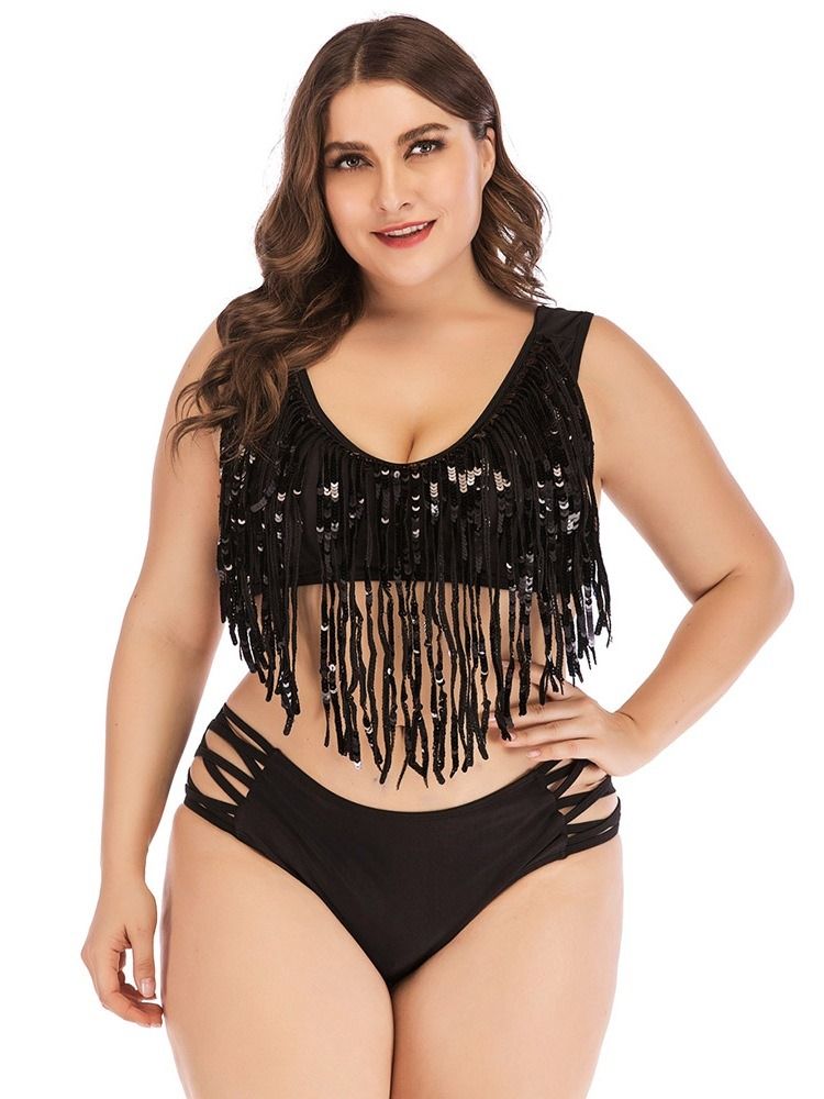 Damen-bikini-set Mit Asymmetrischen Quasten-hohlkörpern