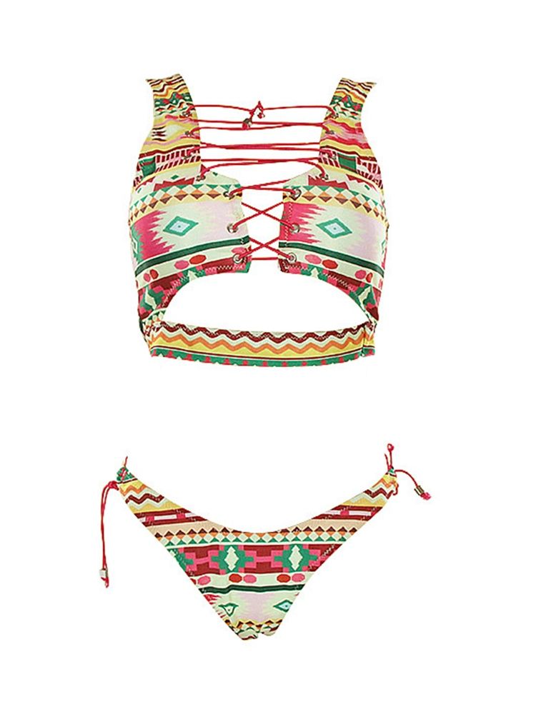 Damen-bikini-set Mit Buntem Print In Übergröße