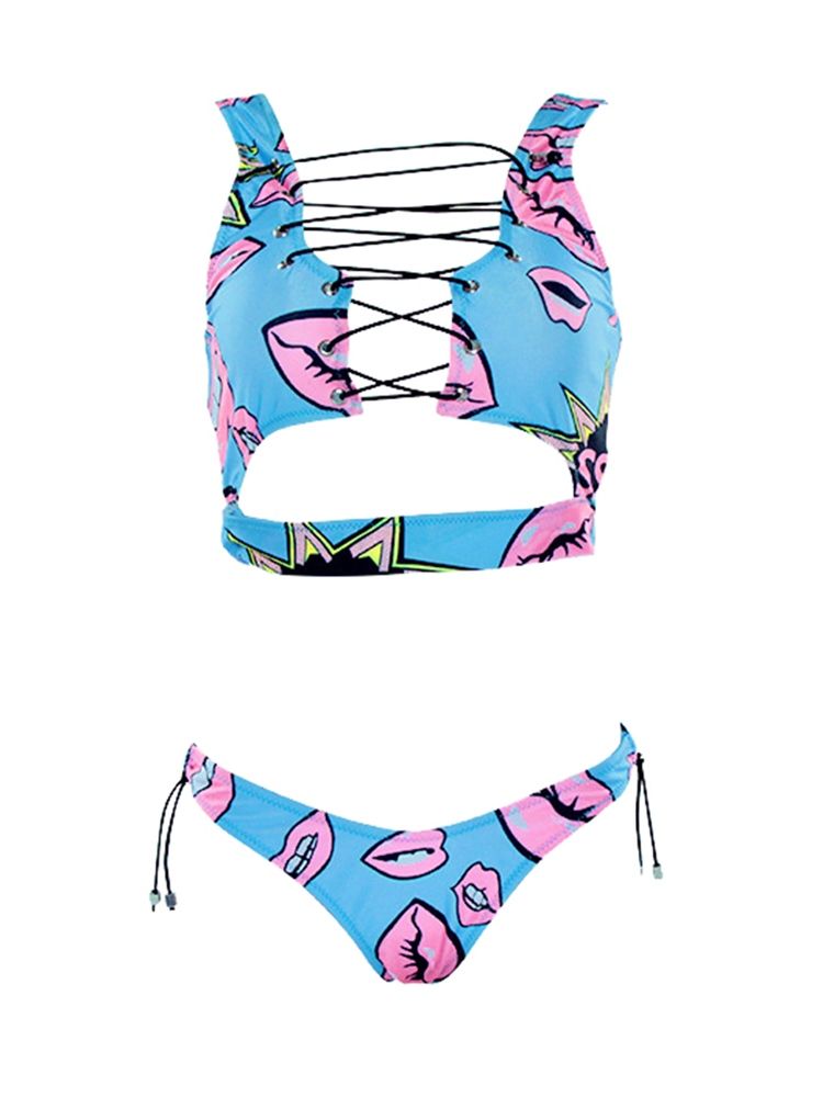 Damen-bikini-set Mit Buntem Print In Übergröße