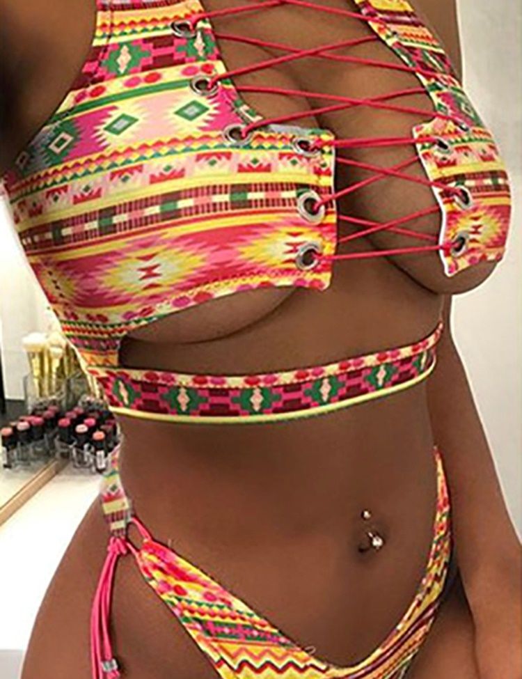 Damen-bikini-set Mit Buntem Print In Übergröße