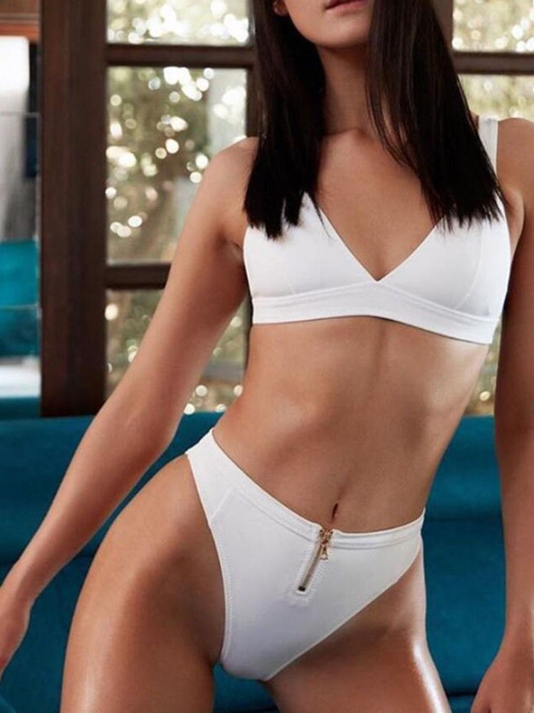 Damen-bikini-set Mit Einfachem Reißverschluss Und Bademode