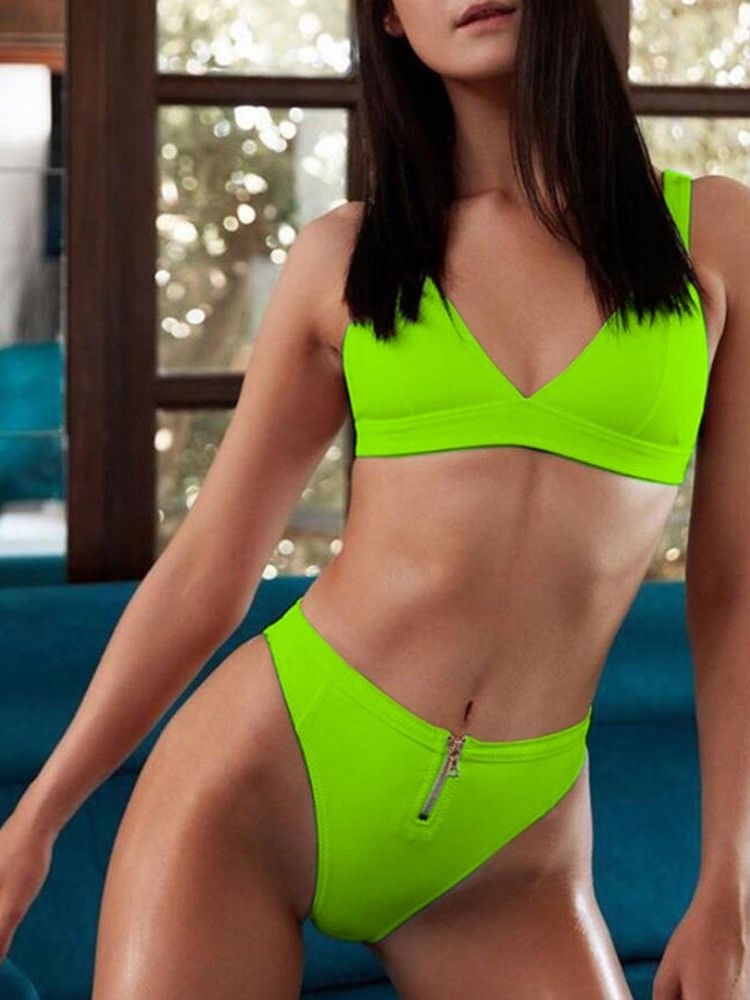 Damen-bikini-set Mit Einfachem Reißverschluss Und Bademode