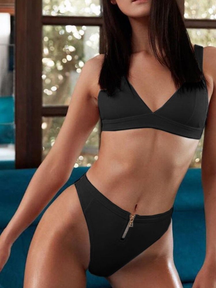 Damen-bikini-set Mit Einfachem Reißverschluss Und Bademode