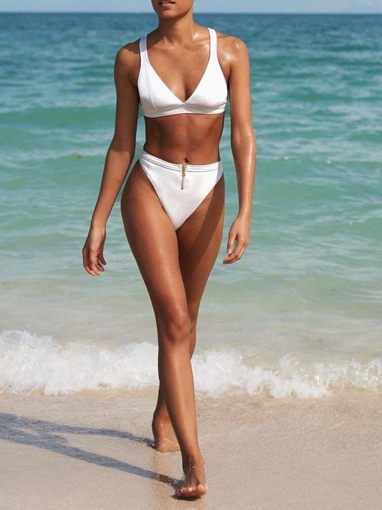 Damen-bikini-set Mit Einfachem Reißverschluss Und Bademode