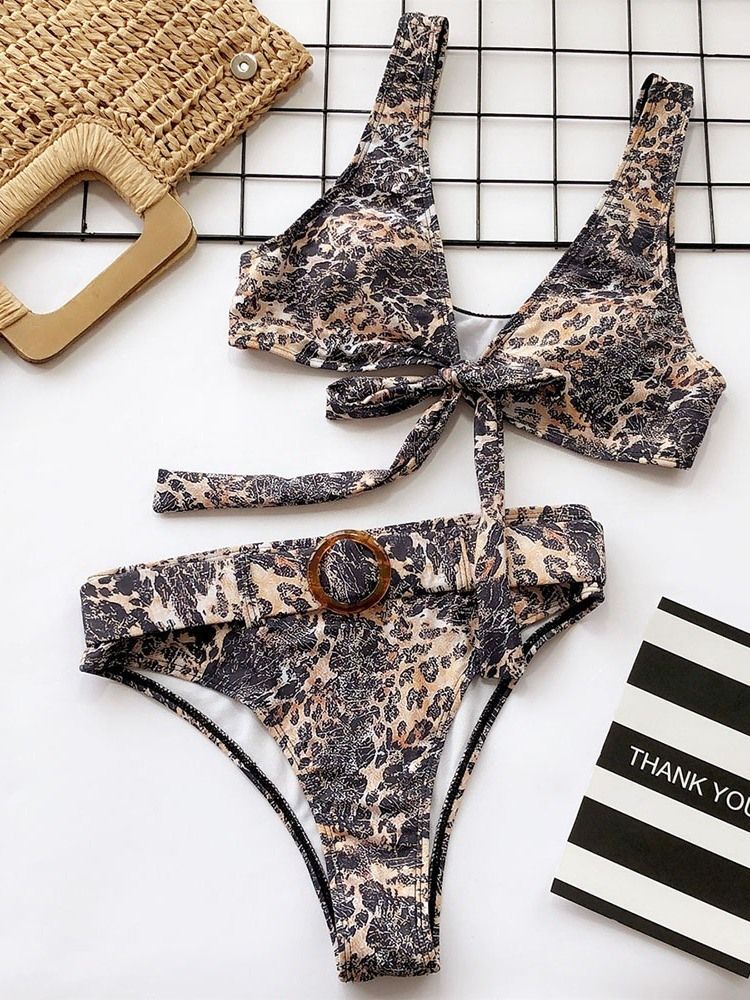 Damen-bikini-set Mit Farbblockmuster Und Leopardenmuster