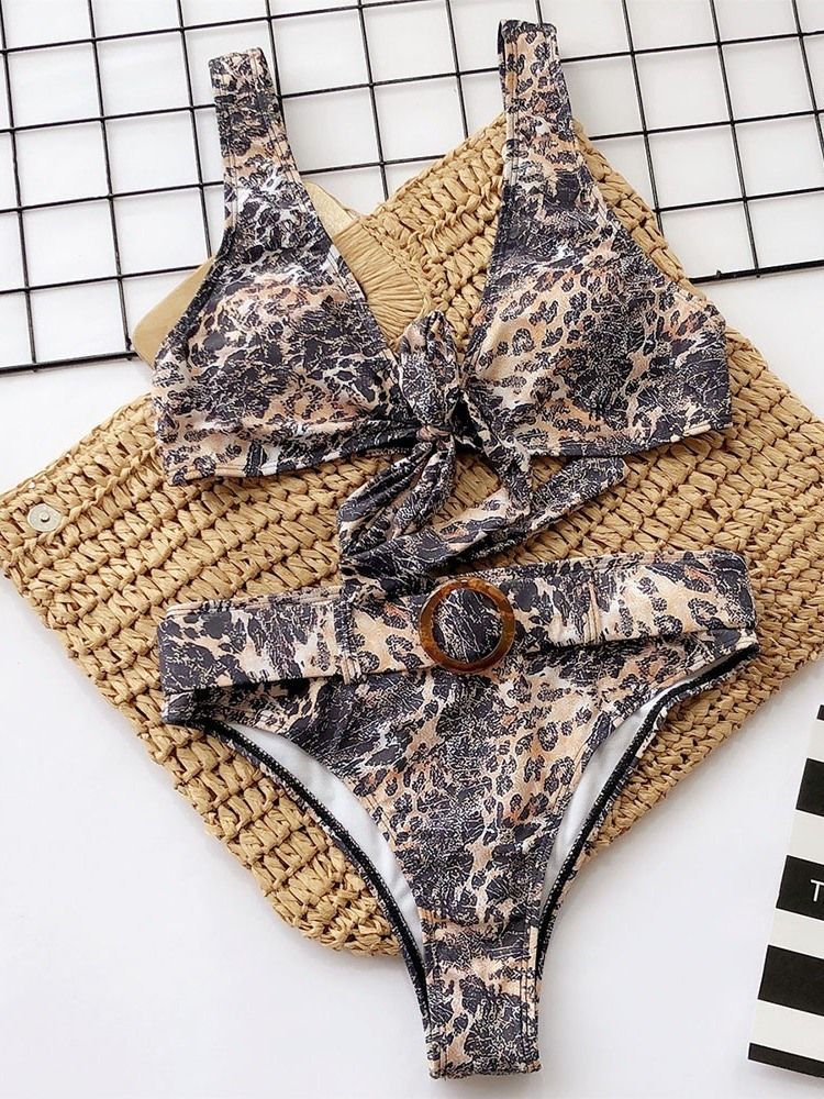 Damen-bikini-set Mit Farbblockmuster Und Leopardenmuster