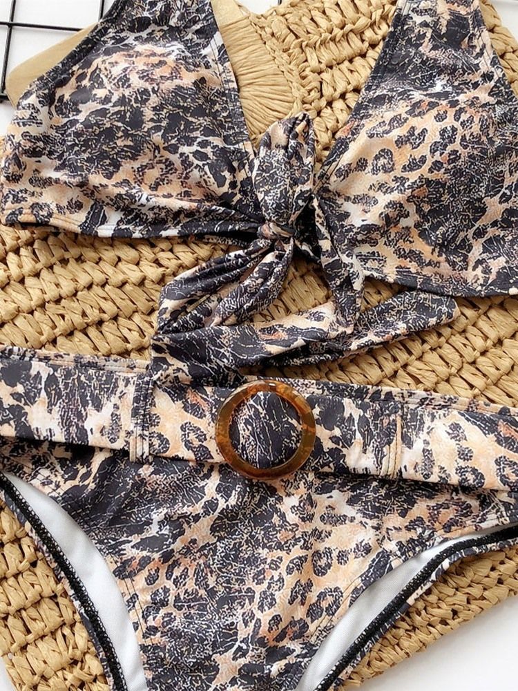 Damen-bikini-set Mit Farbblockmuster Und Leopardenmuster