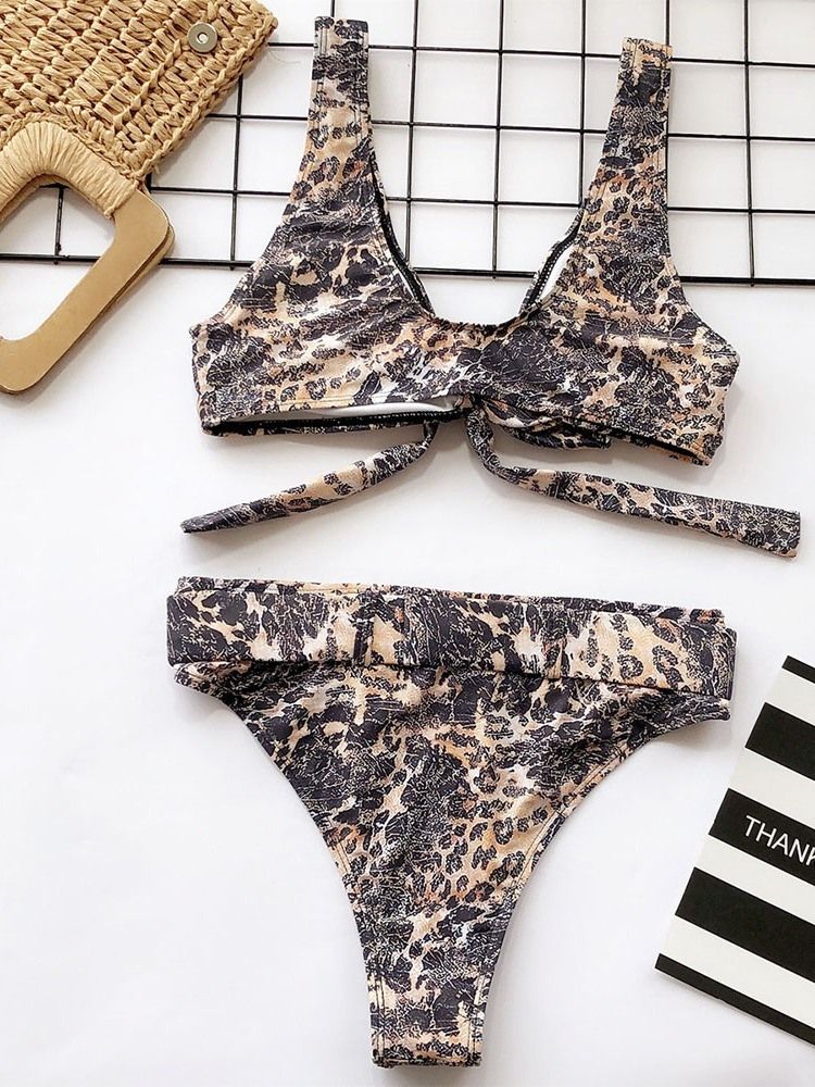 Damen-bikini-set Mit Farbblockmuster Und Leopardenmuster