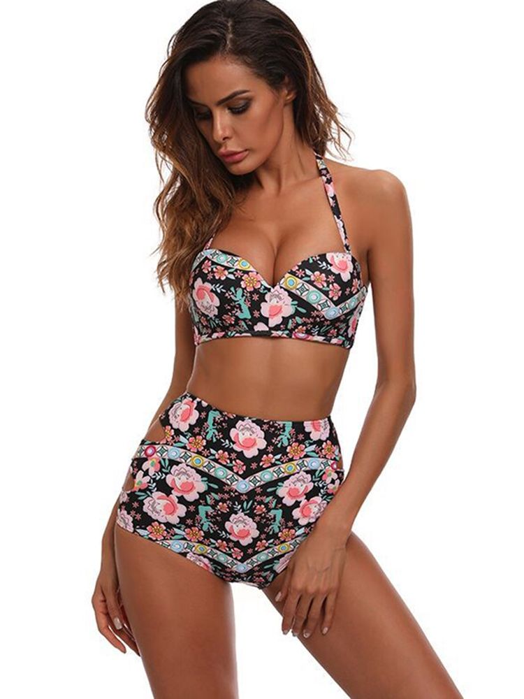 Damen-bikini-set Mit Hohlem Blumenmuster Und Hoher Taille