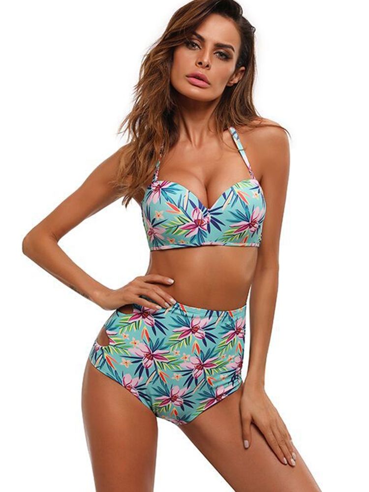 Damen-bikini-set Mit Hohlem Blumenmuster Und Hoher Taille