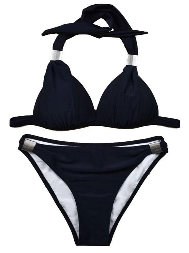 Damen-bikini-set Zum Schnüren Einfarbige Bademode