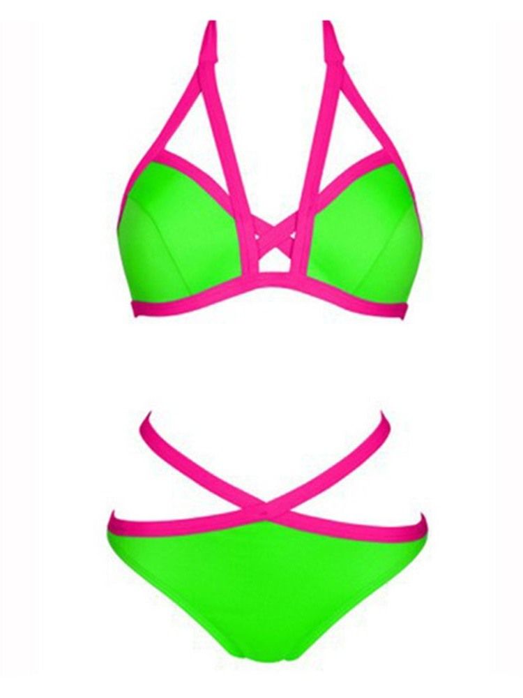 Damen-bikini-set Zum Schnüren Sexy Color Block Bademode