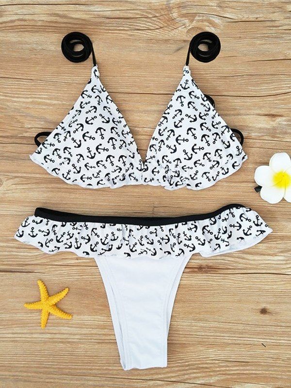 Damen-bikini Zum Schnüren Mit Rüschen Und Print