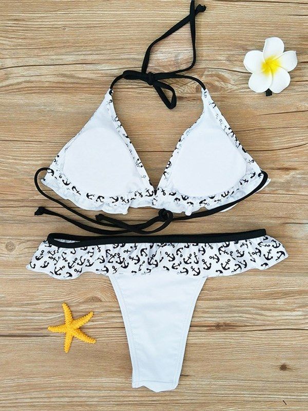 Damen-bikini Zum Schnüren Mit Rüschen Und Print