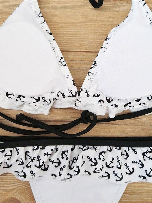 Damen-bikini Zum Schnüren Mit Rüschen Und Print