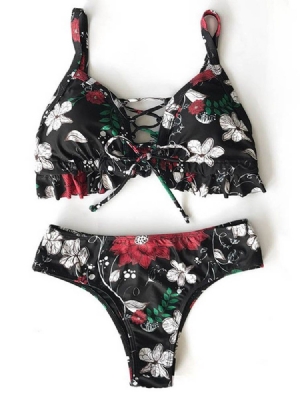 Damen-blumen-schnür-hohl-sexy-bikini-set