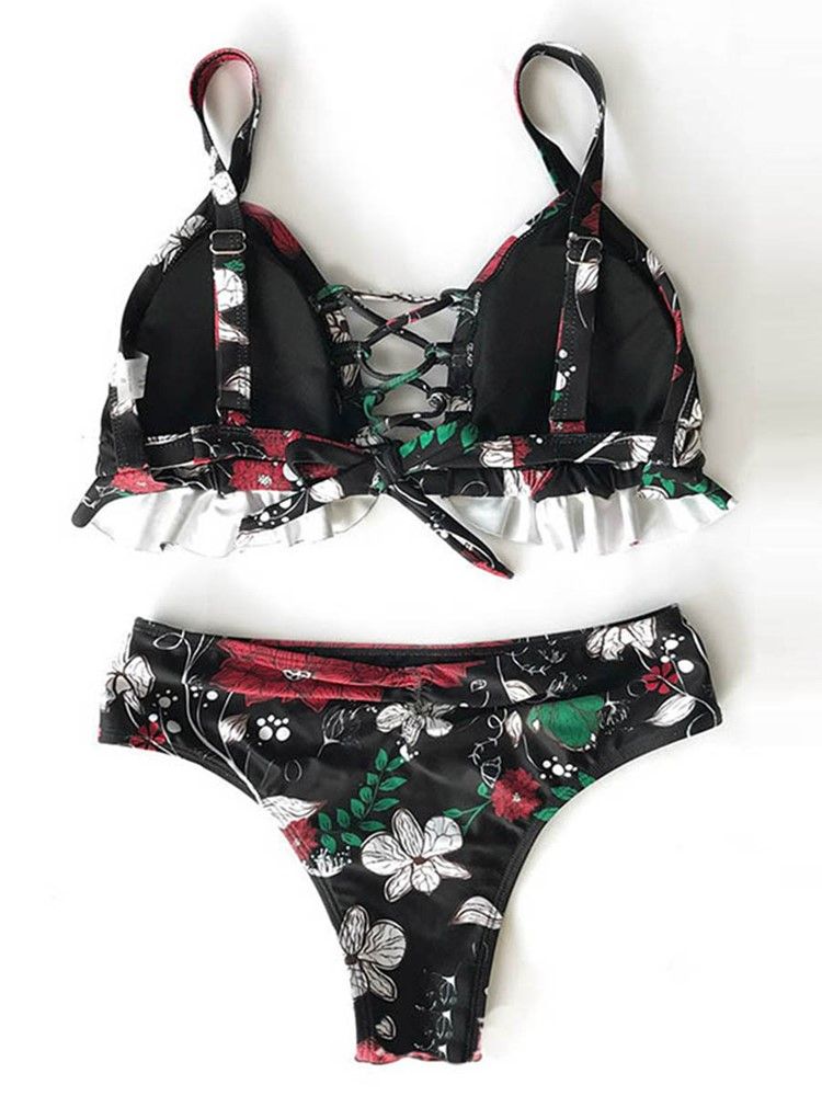 Damen-blumen-schnür-hohl-sexy-bikini-set