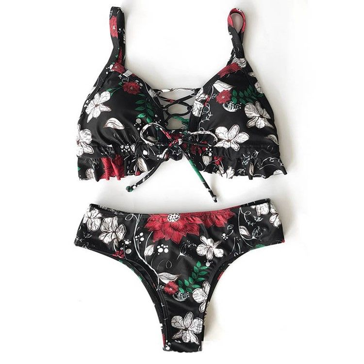 Damen-blumen-schnür-hohl-sexy-bikini-set