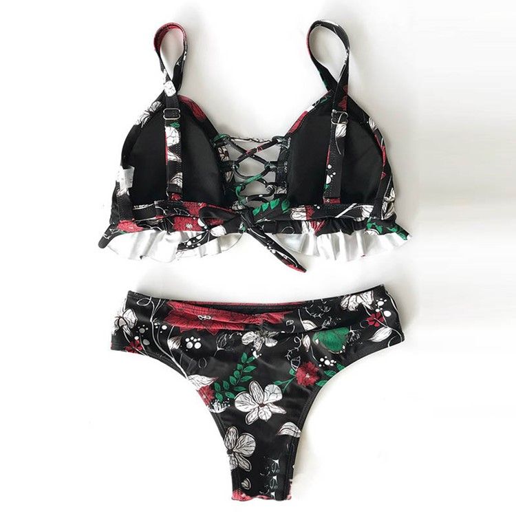 Damen-blumen-schnür-hohl-sexy-bikini-set