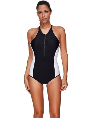 Damen Color Block Camouflage Reißverschluss One Piece Monokini