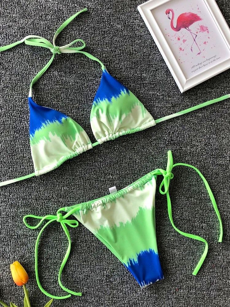 Damen-farbblock-schnür-sexy-bikini