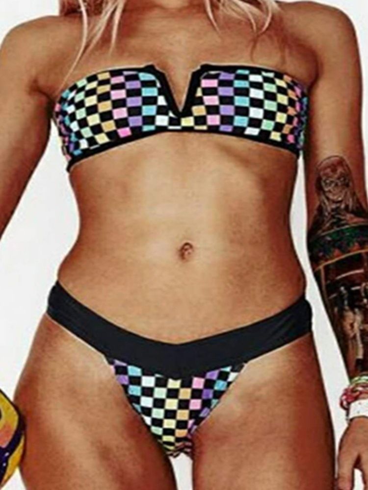 Damen Kariertes Farbblock-sexy-bikini-set