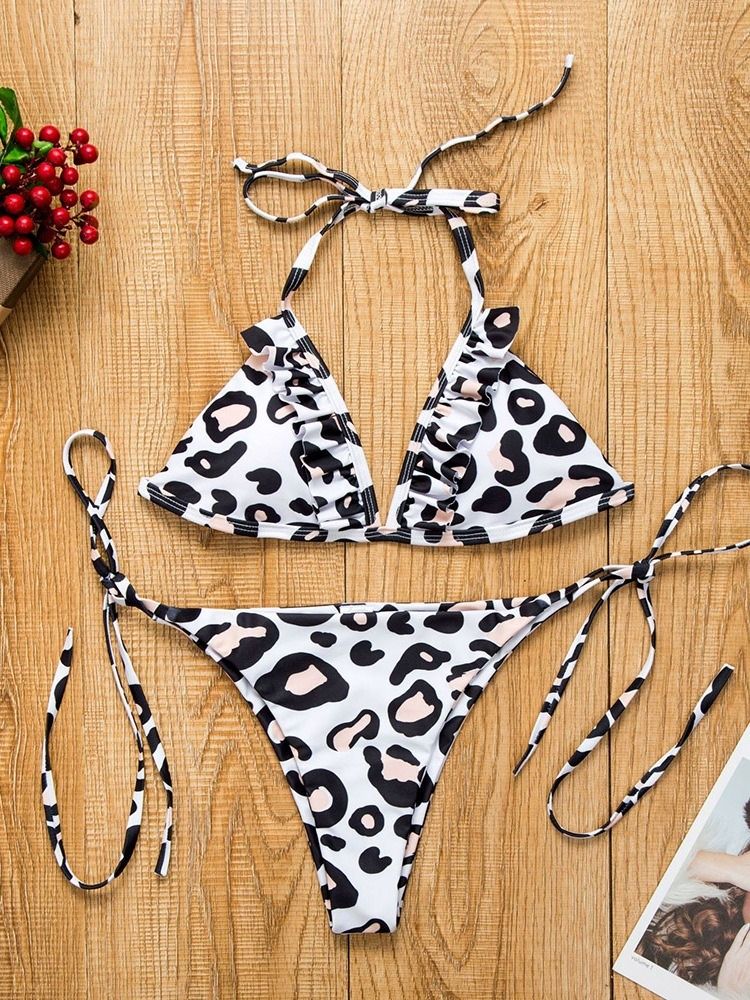 Damen Leopard Beach Look Bikini Set Bademode Leopard