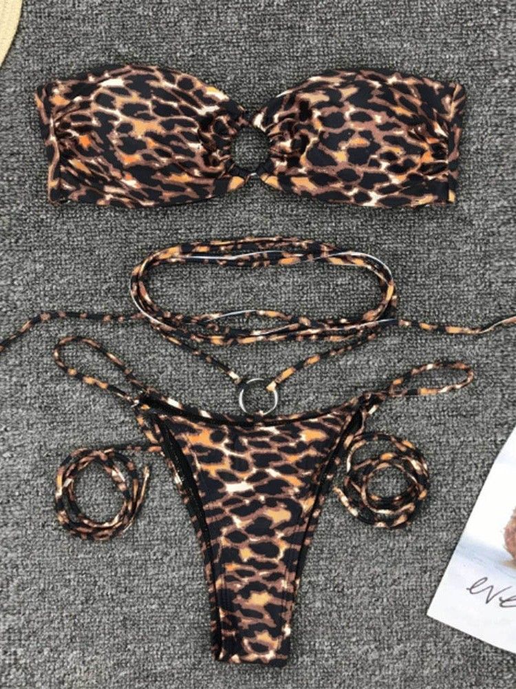 Damen-micro-bikini Zum Schnüren Mit Leopardenmuster