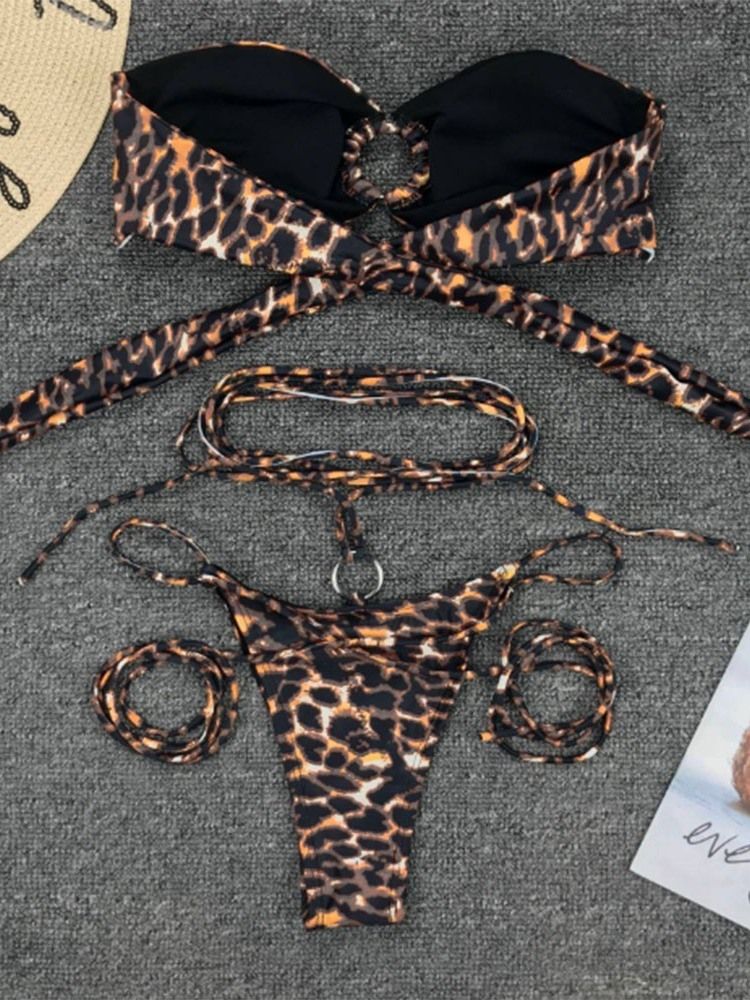 Damen-micro-bikini Zum Schnüren Mit Leopardenmuster