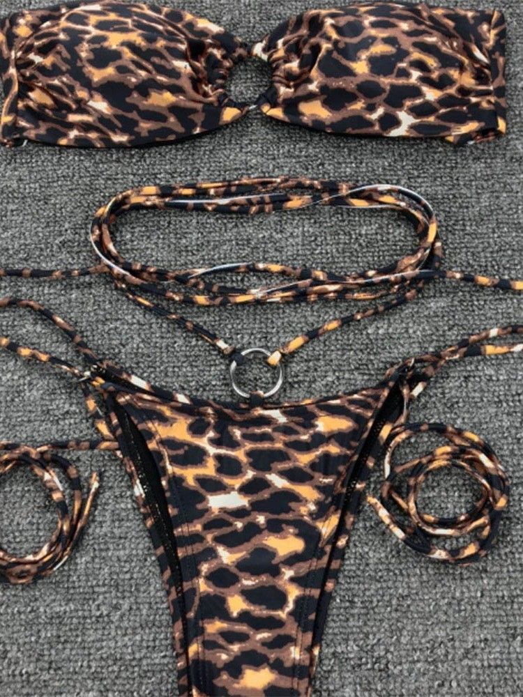 Damen-micro-bikini Zum Schnüren Mit Leopardenmuster