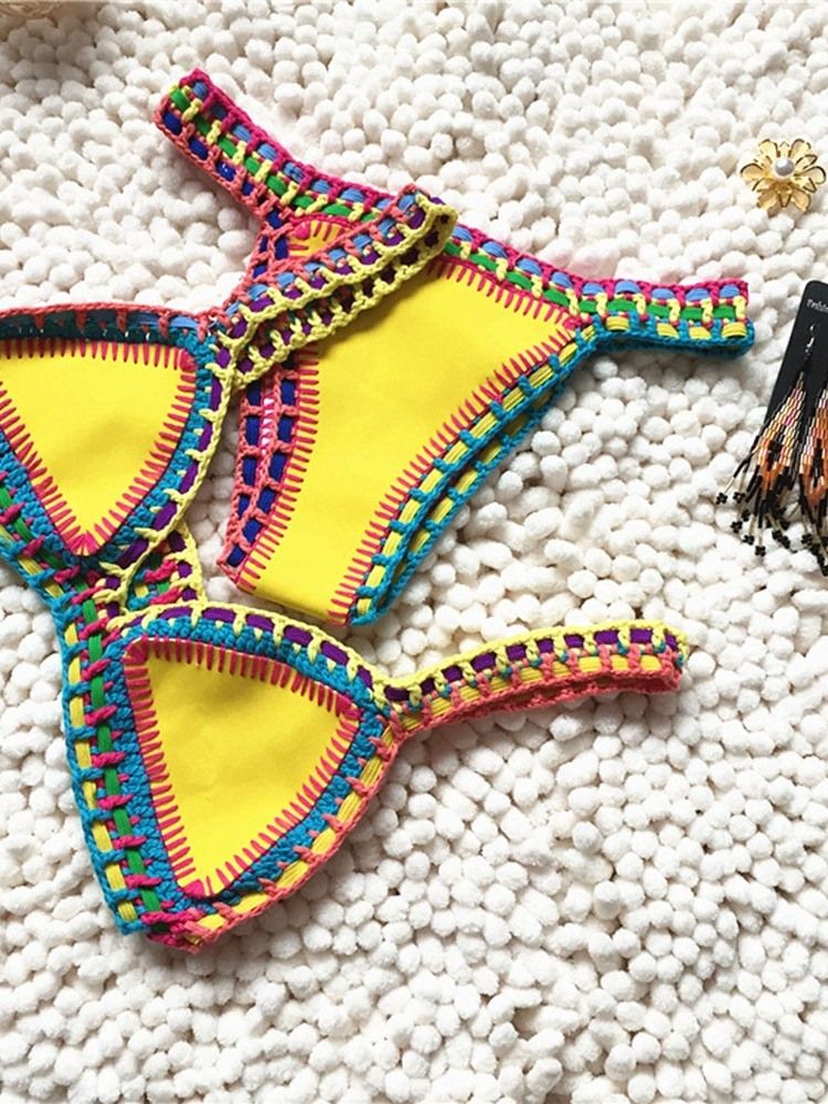 Damen Patchwork Color Block Stretchy Sexy Bikini Set