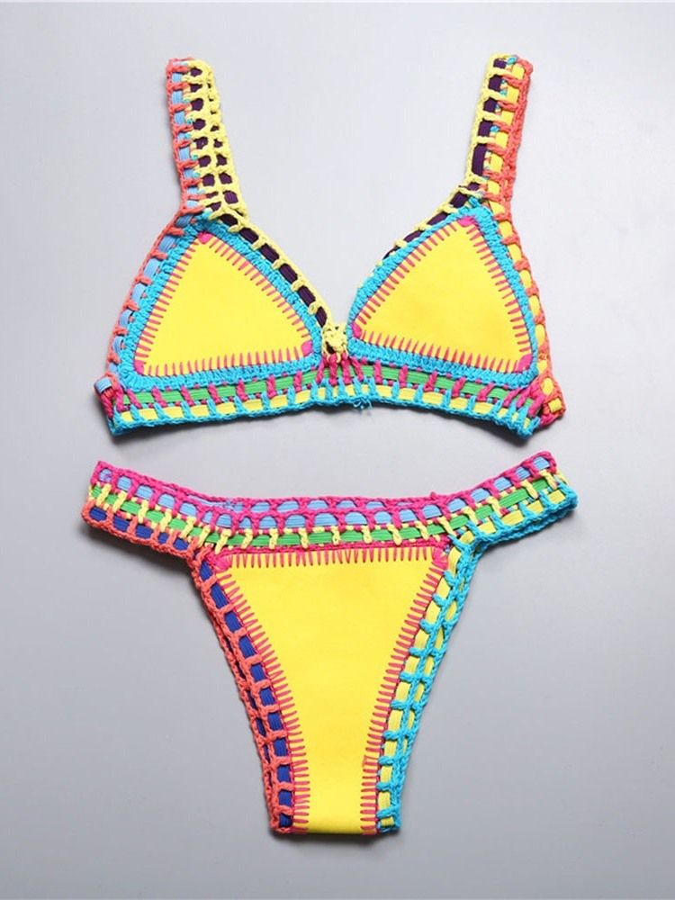 Damen Patchwork Color Block Stretchy Sexy Bikini Set