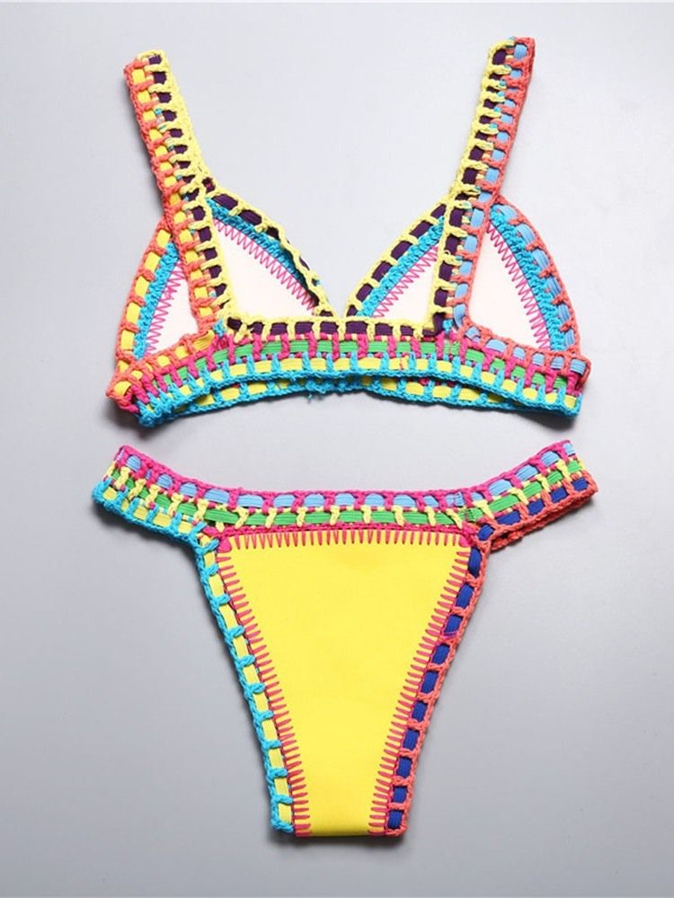 Damen Patchwork Color Block Stretchy Sexy Bikini Set